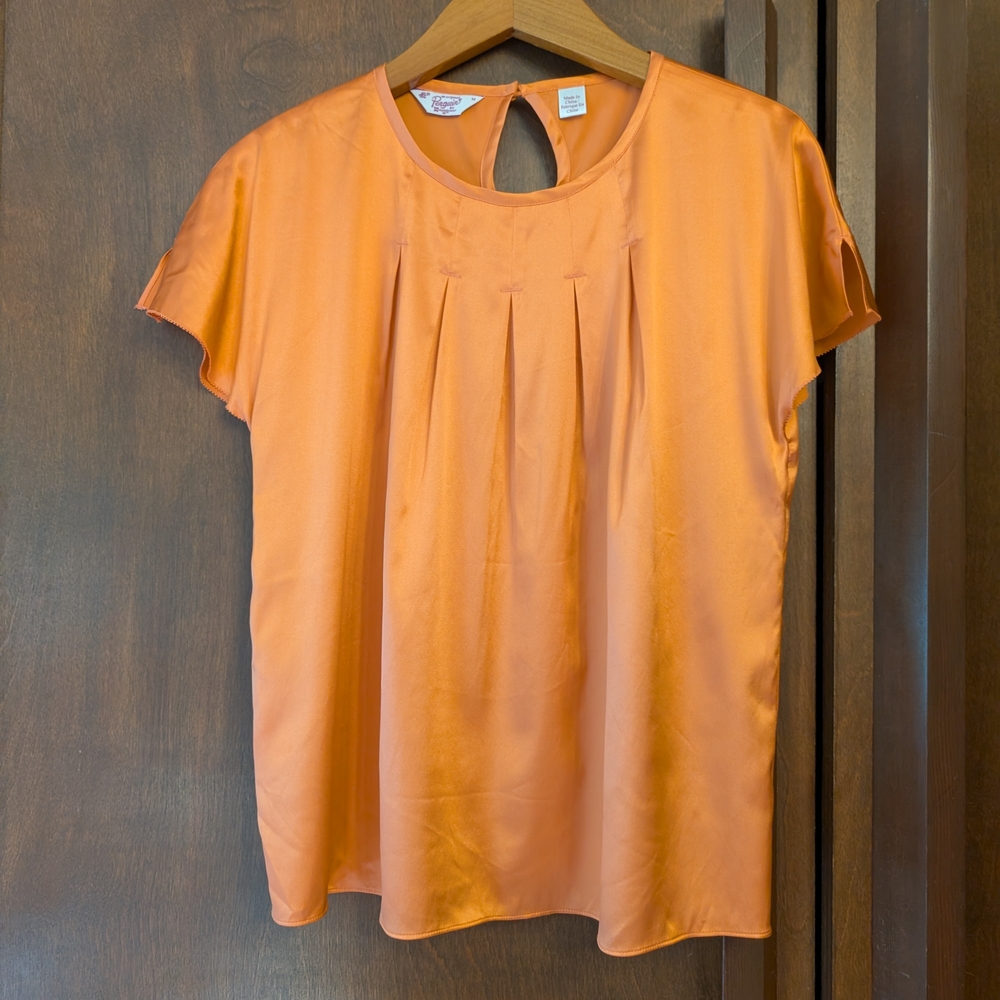 Original Penguin Orange Cap Sleeve Pleated Blouse
